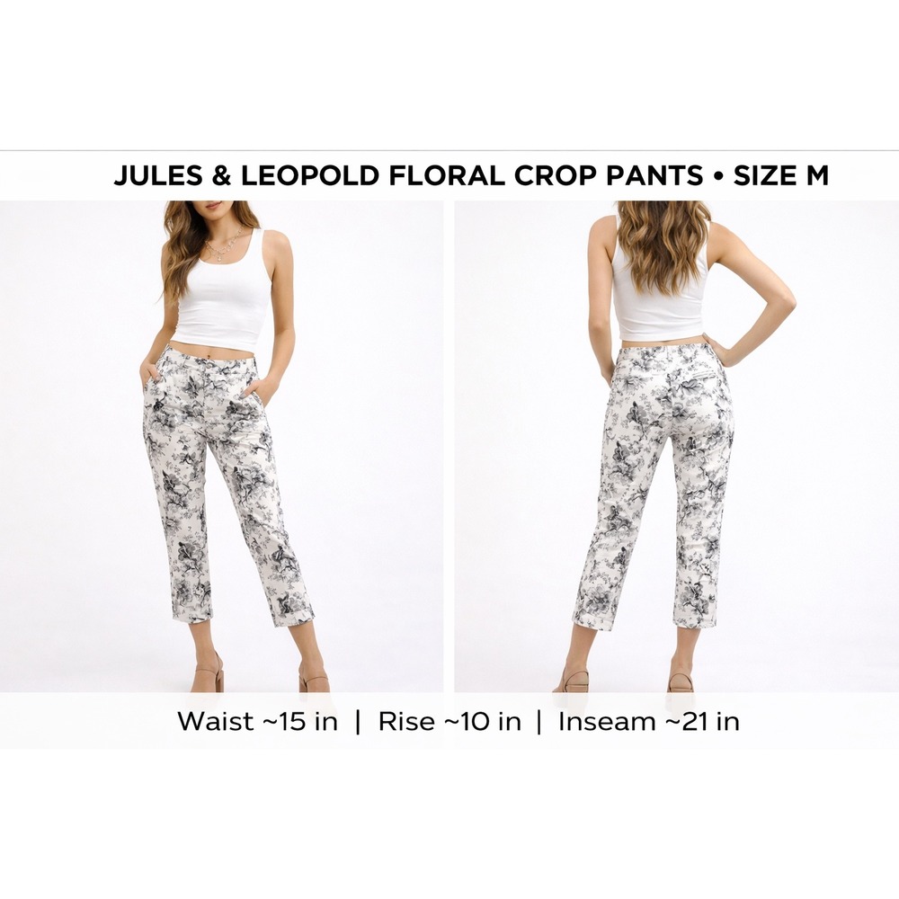 Jules & Leopold Floral‎ Crop Pants Size M Black White Botanical Stretch Trousers